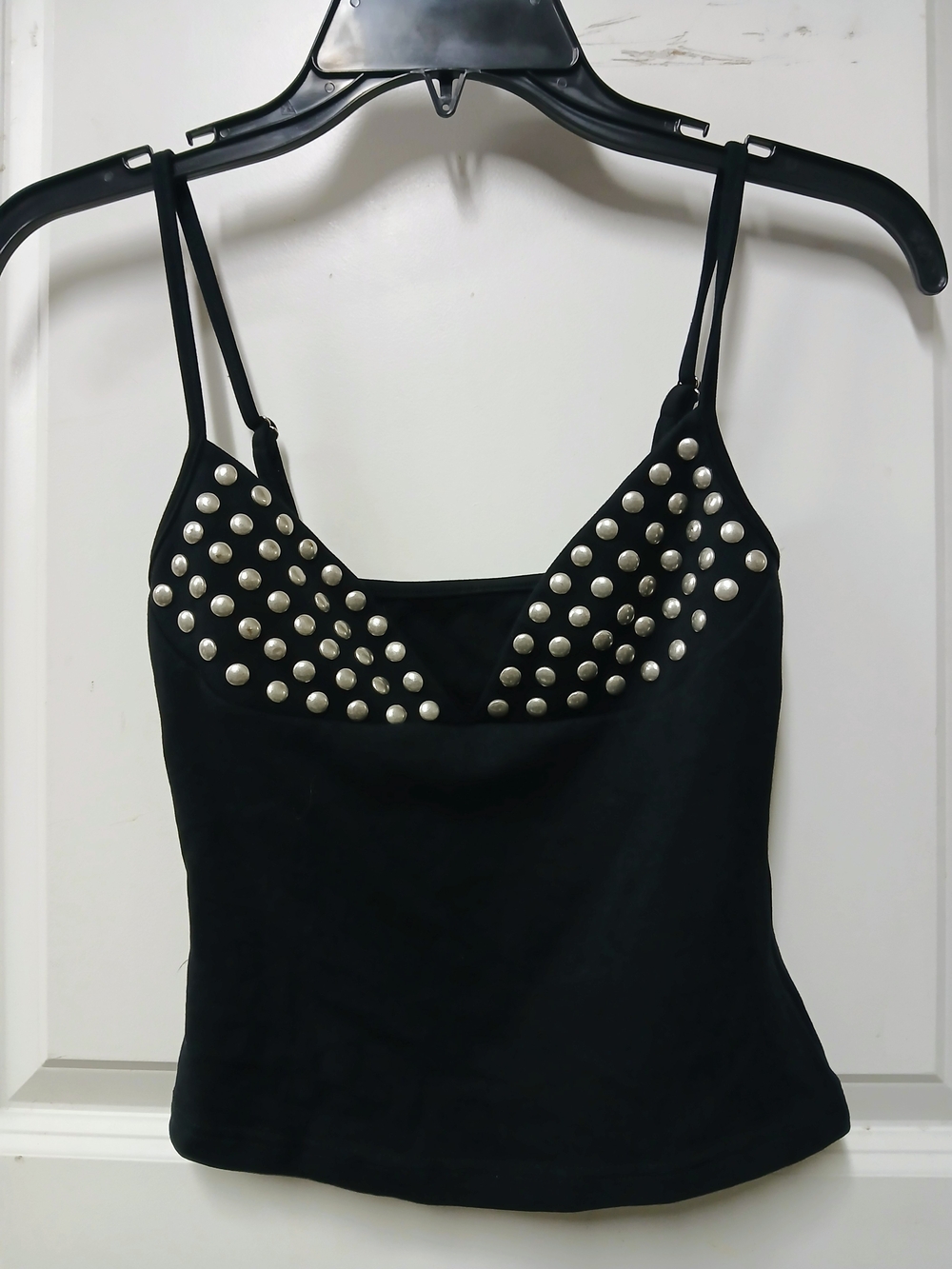 Black Studded Spaghetti Strap Tank Top - Women